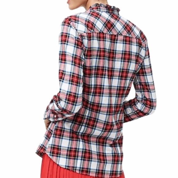 J. Crew Factory Flannel Tartan Button-Front Top with Ruffled Collar-Size: S, NWT - Picture 3 of 8
